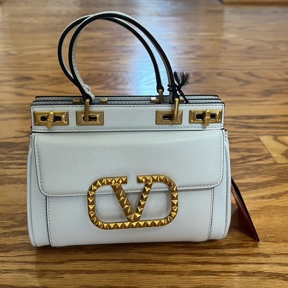 😊SOLD😊 Valentino Garavani White Rocketed Alcove Mini Leather Double Handle Bag - Picture 7 of 16